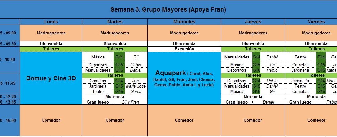 Planing 3º Semana de Campamento Ceip María Pita (del 11 al 15 de Julio)