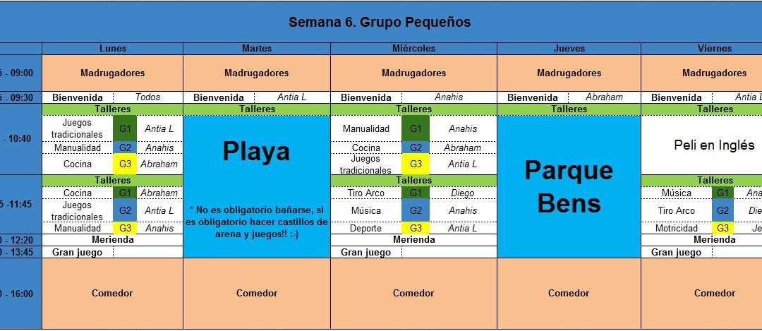Planing 6º Semana de Campamento